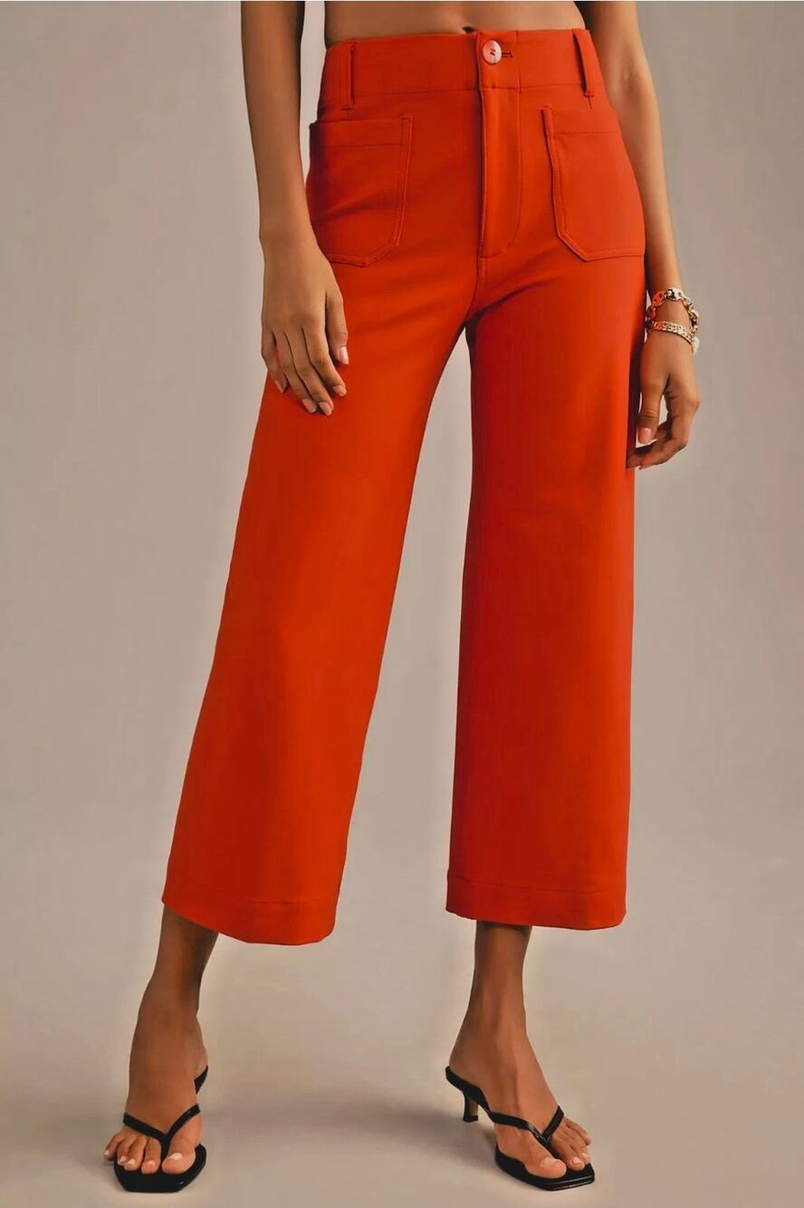 Maeve x Anthropologie Colette Magic Fabric Crop Wide-Leg Pants Size 30P Ret $120